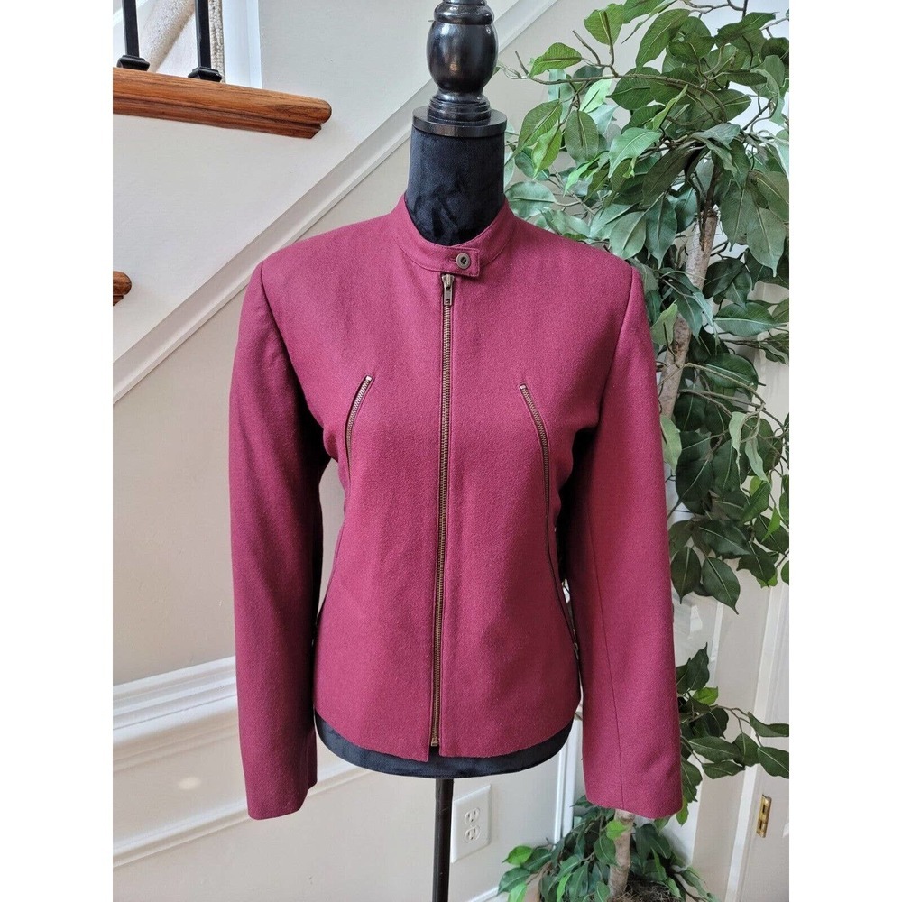 Harve Benard Women's Maroon Wool Long Sleeve Full Zip Front Casual Jacket 10